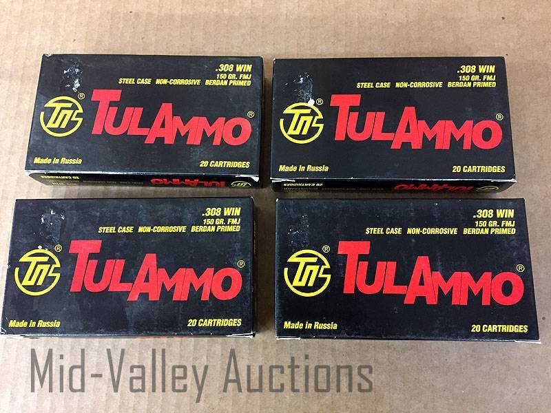 lot 90 image: 4 Boxes TulAmmo .308 WIN 150 Gr FMJ