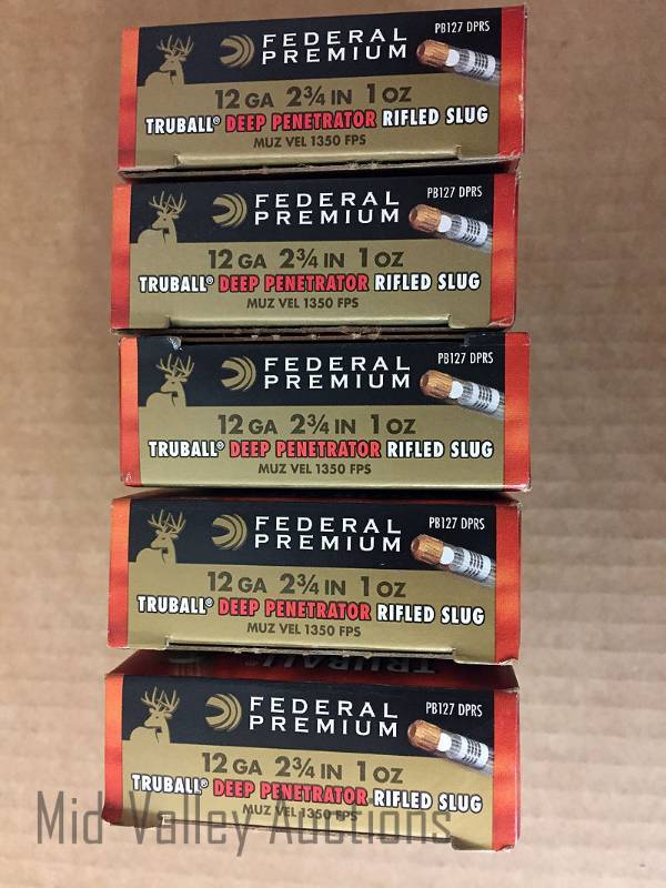 lot 119 image: 5 Boxes Federal 12 Ga, 2 34, 1 oz Rifled Slug