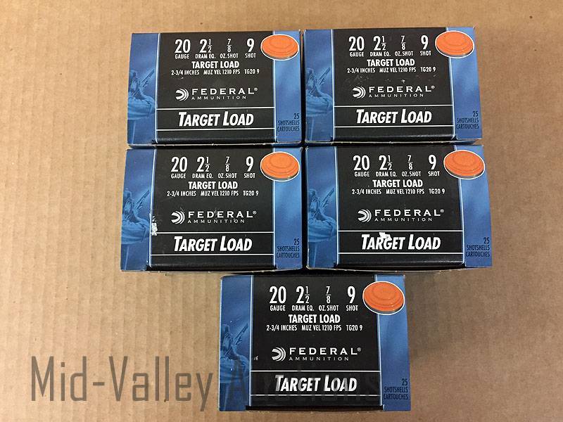lot 127 image: 5 Boxes Federal 20 Gauge Target Load