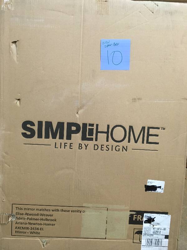 lot 4 image: Simpli Home Elise 24 in. x 34 in. Bath Vanity Mirror in Soft White Open Box not used