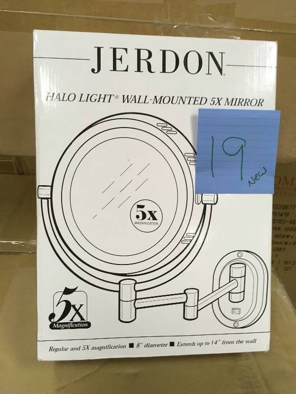lot 19 image: Jerdon 10 in. x 14 in. Lighted Wall Mirror in Chrome -New