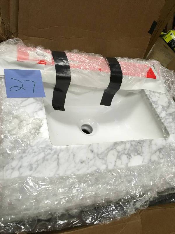 lot 27 image: Home Decorators Collection Sonoma 24 in. xW x 22.5 in D Vanity in White with Natural Marble Vanity Top in White Open Box not used