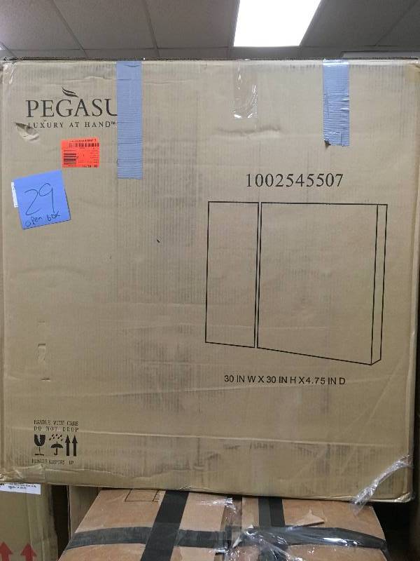 lot 29 image: Pegasus 30 in. x 30 in. Frameless Recessed or Surface-Mounted Bi-View Bathroom Medicine Cabinet with Beveled Mirror- New