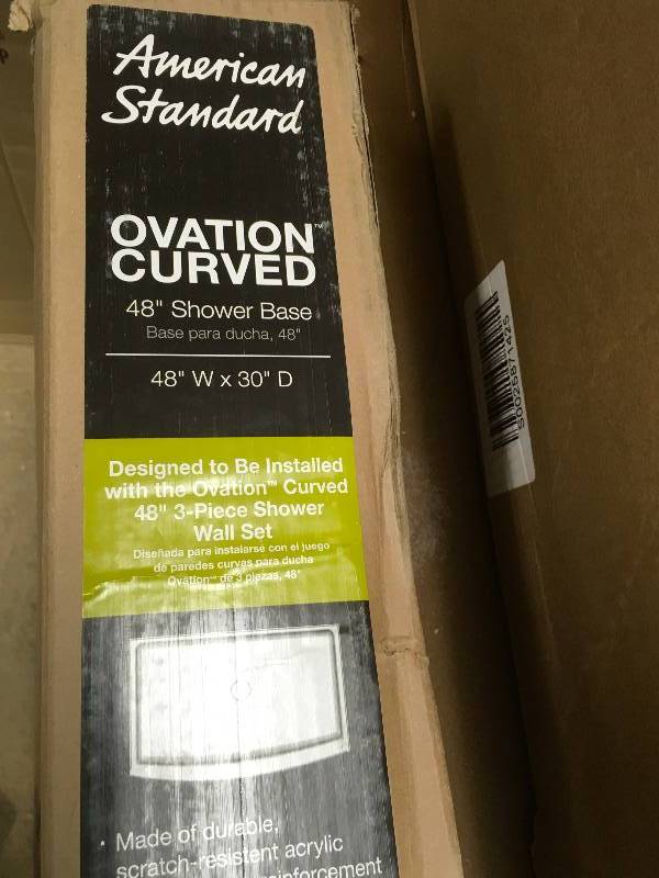 lot 36 image: American Standard Ovation 30 in. x 48 in. Single Threshold Shower Base in Artic White Open Box not used