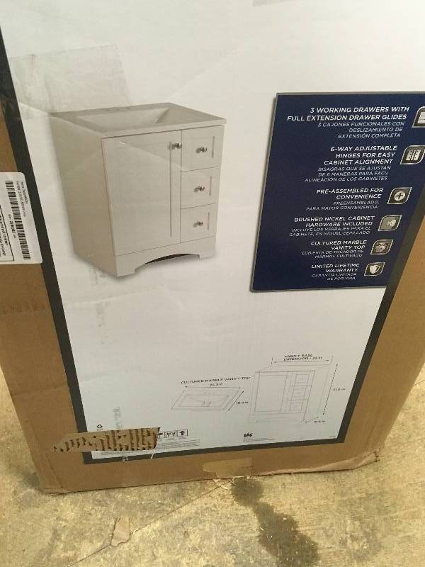 lot 37 image: Glacier Bay Landcaster 24 in. W x 19 in. D Bath Vanity and Vanity Top in White Open Box not used