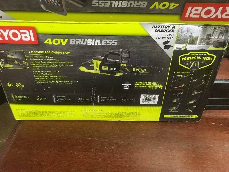 lot 46 image: Ryobi 40V Lithium Brushless 14 Cordless Chain Saw- ( Tool Only) in like new condition