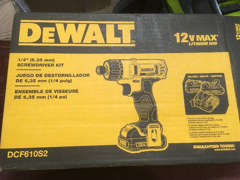lot 47 image: DeWalt 12-Volt MAX Lithium-Ion Cordless 14 in Screwdriver Kit with (2) Batteries 1.5Ah , Charger and Contractor Bag Open Box not used