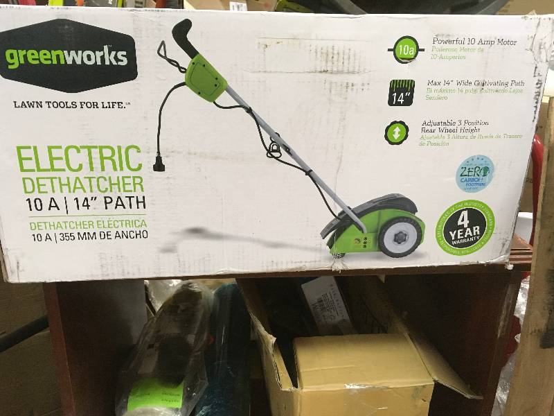 lot 56 image: Greenworks 10Amp 14 in. Electric Dethacher