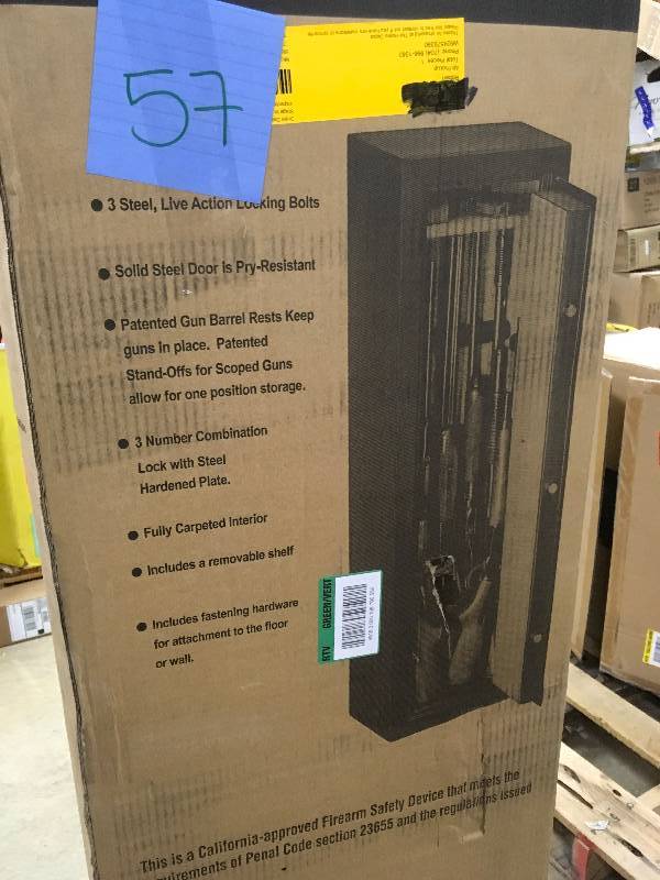 lot 57 image: Stack-On 8 Gun Combination Lock Safe Open Box not used