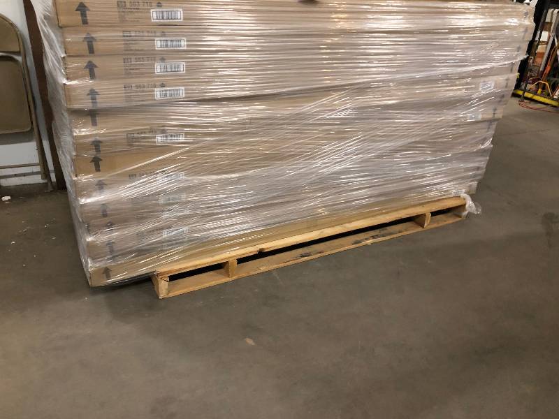 lot 61 image: Lot of 10 boxes Hampton Bay Heather Buff 3.5 in. Vertical Blind - 78 in. W x 84 in. L New retail $ 600