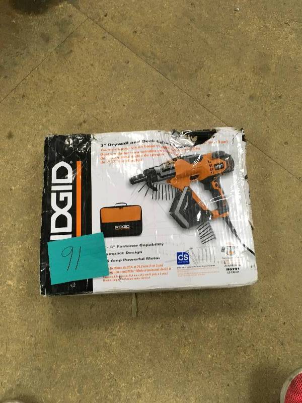 lot 91 image: Ridgid Drywall and Deck Collated Screwdriver-R6791 open box not used