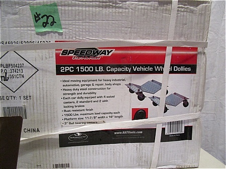 lot 22 image: Speedway 2 pc Vehicle Wheel Dollies