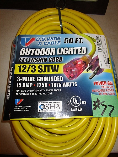 lot 77 image: US Wire 50 ft Extension Cord
