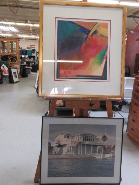FRAMED PRINT & LAKE HOUSE PHOTOGRAPH.