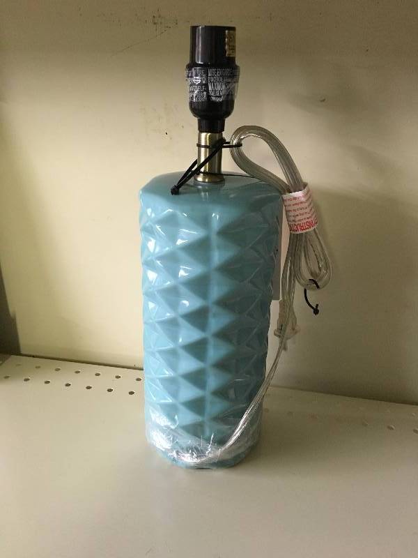 TABLE LAMP BASE, AQUA, FACETED, RETAIL $24.99