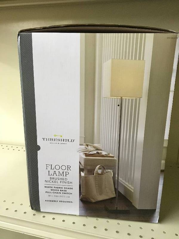 FLOOR LAMP, BRUSHED NICKEL FINISH, SQUARE SHADE