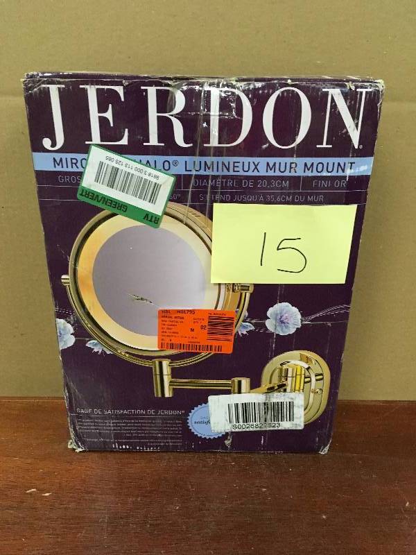 Jerdon 15 in.L x 10 in. Lighted Wall Mirror in Bright Brass  open box not used