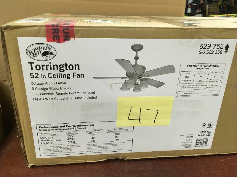 Hampton Bay Torrington 52 in. Indoor Cottage Wood Ceiling Fan with Light Kit and Remote Control open box not used