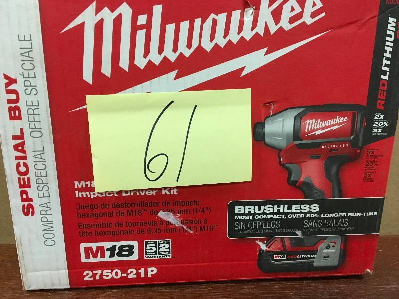 Milwaukee M18 18-Volt Lithium-Ion Brushless Cordless 14 in. Compact Impact Driver Kit W(1) 2.0Ah Battery,Charger and Tool Bag new