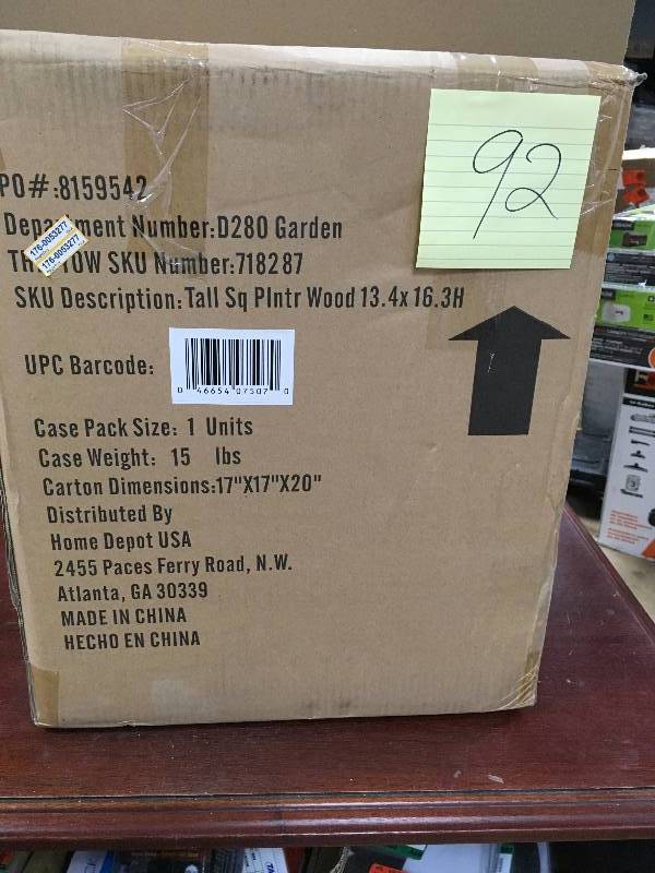 Napa 13 in.x 16 in. H Wood Grain Light Gray Tall Square Fiber Clay Planter not used