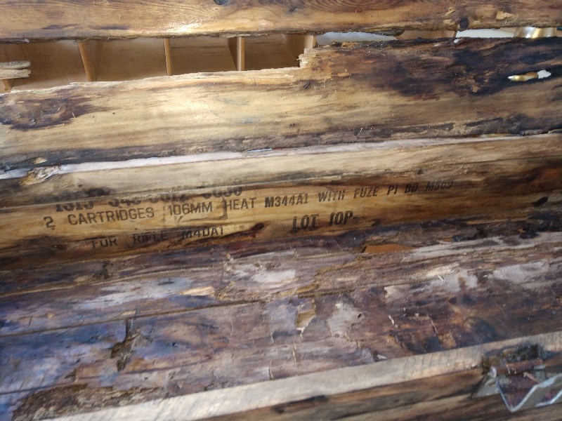 lot 52 image: Military Ammunition Wood Ammo Crate. Would make a great trunk or desk top)