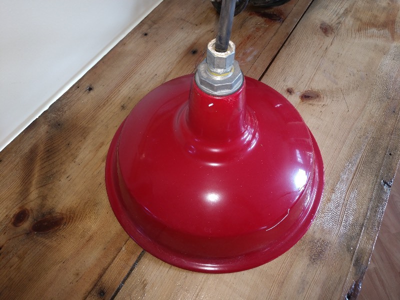 lot 61 image: Red Enamel Red and White Industrial Light&nbsp
