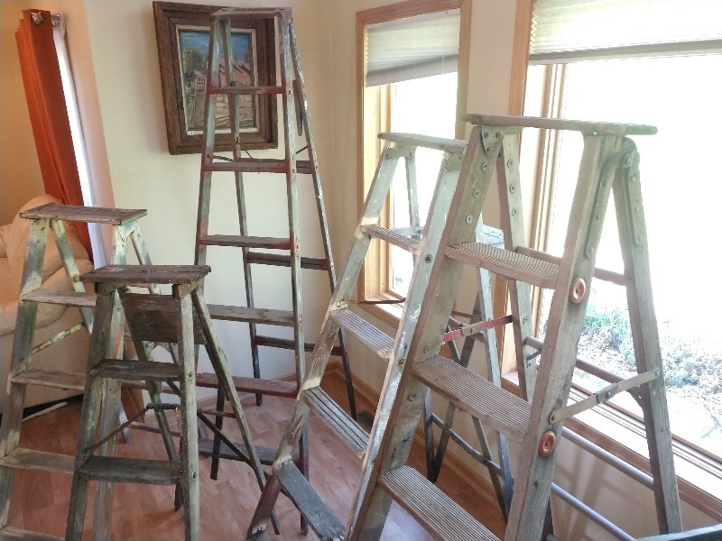 lot 49 image: Five Primitive Wood Ladders