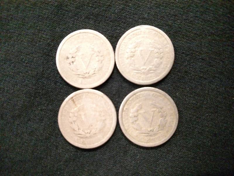 1908, 1908, 1911, & 1912 V Nickels...