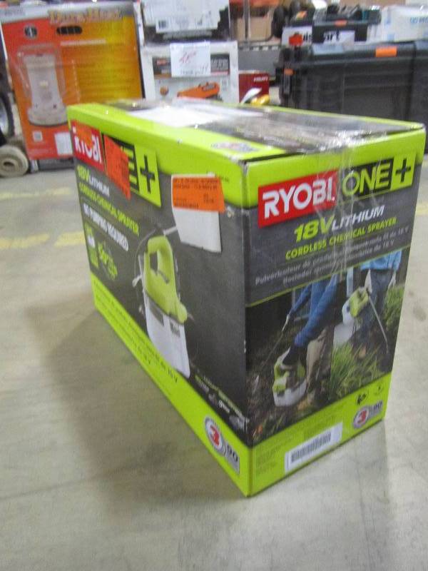 lot 36 image: Ryobi ONE 18-Volt Lithium-Ion Cordless Chemical Sprayer - 1.3 Ah Battery and Charger Included