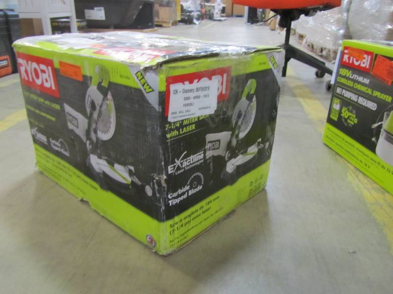 lot 38 image: Ryobi 9 Amp 7-14 in. Compound Miter Saw with Laser