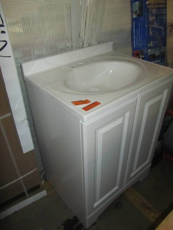 lot 48 image: Glacier Bay 24-12 in. W Vanity in White with Vanity Top in White and White Basin