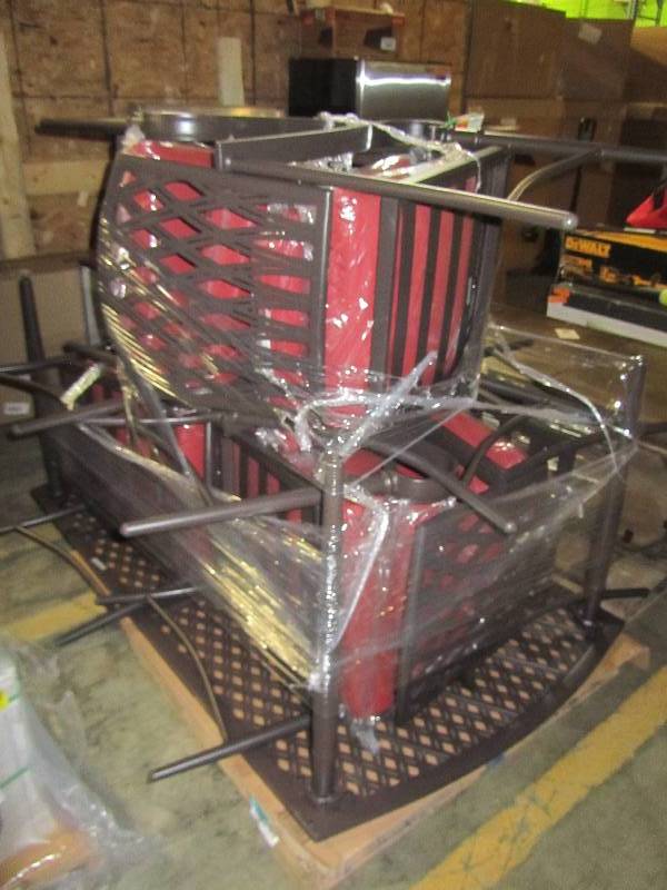 lot 61 image: Hampton Bay Oak Cliff 7-Piece Metal Outdoor Dining Set with Cushions