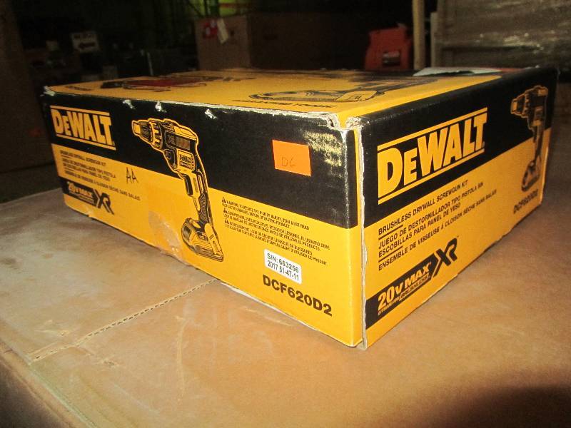 lot 82 image: DEWALT 20-Volt MAX XR Lithium-Ion Cordless Brushless Drywall Screw Gun Kit with (2) Batteries 2Ah, Charger and Contractor Bag