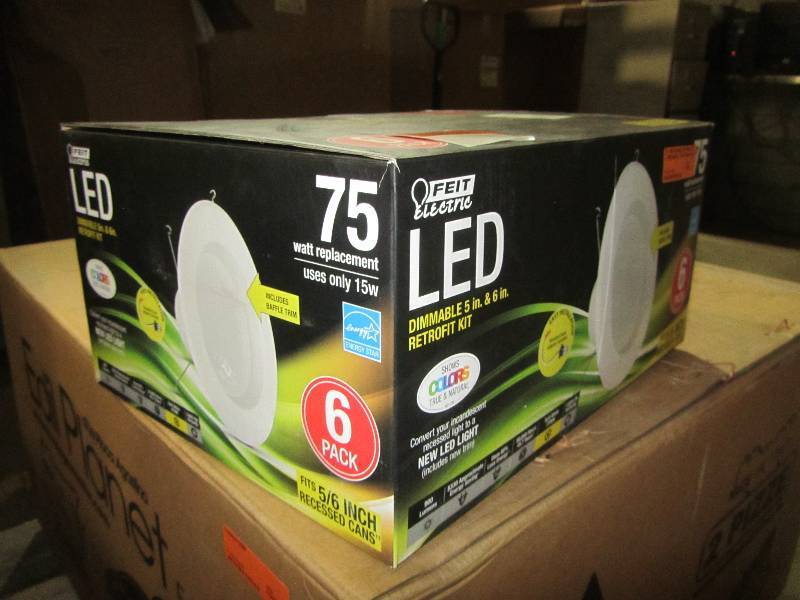 lot 84 image: Feit Electric 75-Watt Equivalent Soft White 56 in. White Baffle-Trim Recessed Retrofit Downlight Dimmable LED Module, 90 CRI (6-Pack)