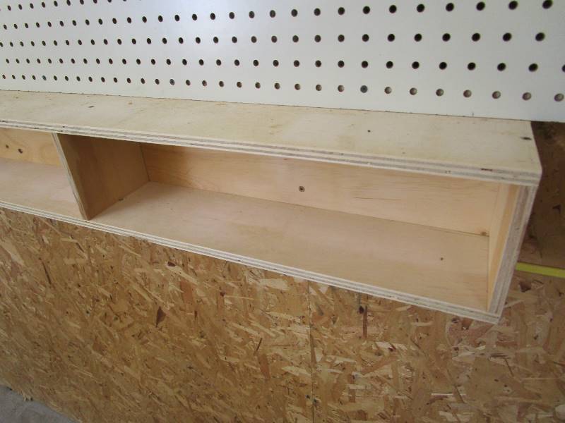 lot 72 image: Peg Board, Hooks & Wooden Shelf