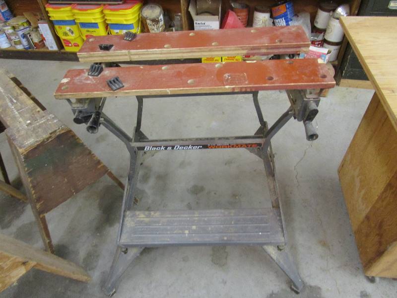 lot 151 image: Black & Decker Workmate Bench, Sawhorses, Wooden Table