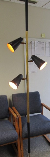 lot 61 image:   Vintage Mid Century 3-Shade Tension Pole Lamp