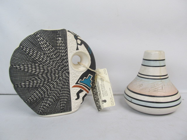 lot 12 image: 2 Signed Pieces of Native American Pottery