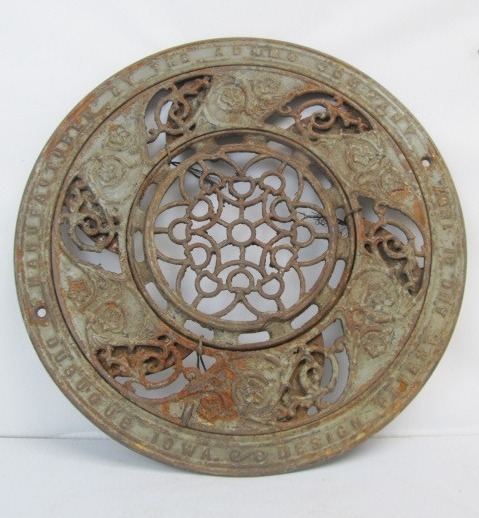 lot 14 image: Antique Ornate Round Cast Iron Adams Company Floor Grate 