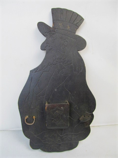 lot 11 image: Orig Antique UNCLE SAM Wooden Match Holder - A Match For All