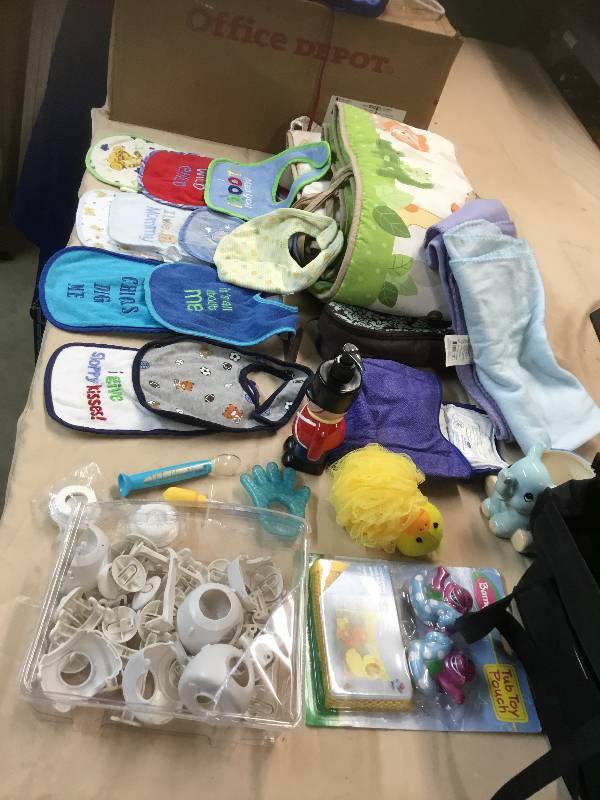 Baby Lot - Twins Tee, UND Tee, Bibs, Outlet covers, Crib Bumper, Two Small Blankets
