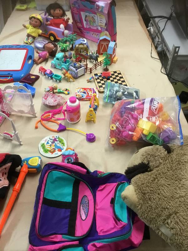 Large Lot Of Girl Toys - Dora the Explorer, Barbie, Strawberry Short Cake, Mega Blocks