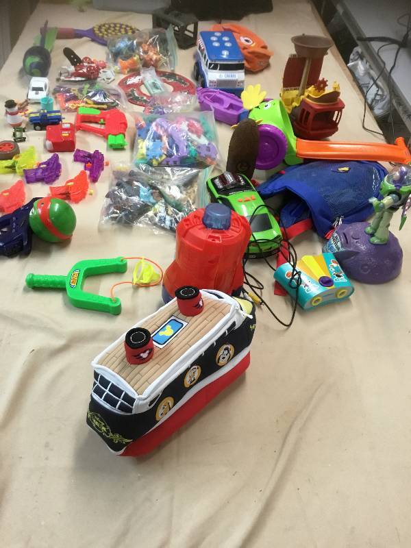 Large lot Of Boy Toys - Buz Light Year, Ninja Turtle, Nerf, Race Car, Pirate Ship, Squirt Guns