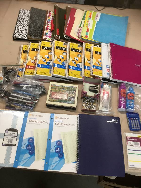 Office Supplies - Binders, File Holders and Folders, 8 Three Subject Note Books, Note Book Paper, Pens