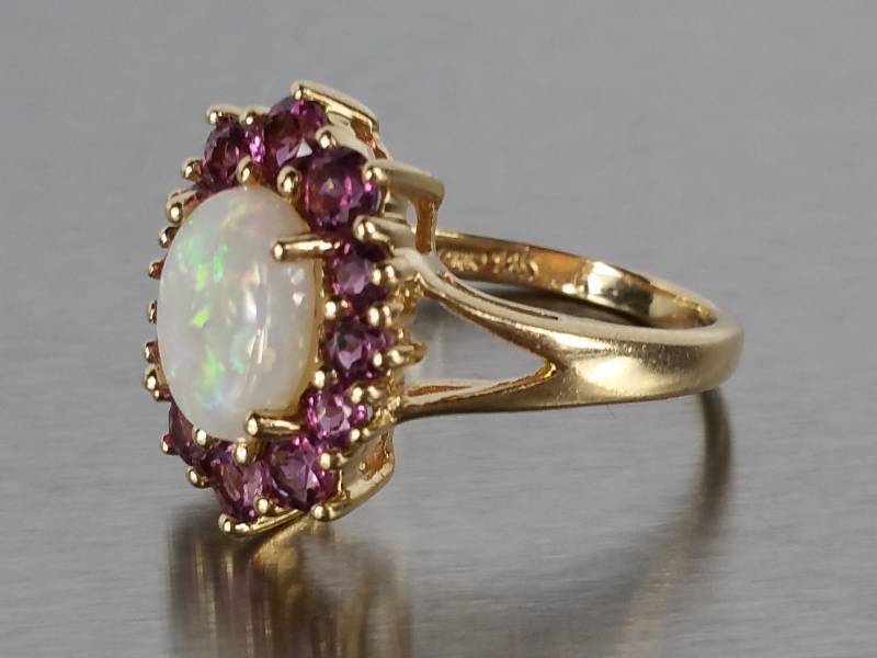 lot 43 image: Natural Opal and Purple Garnet 14k Gold Ring - $2400 Retail