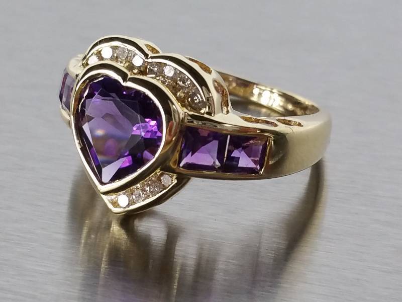 lot 44 image: Natural Amethyst and Diamond Ring in 14k Gold - $2550 Retail