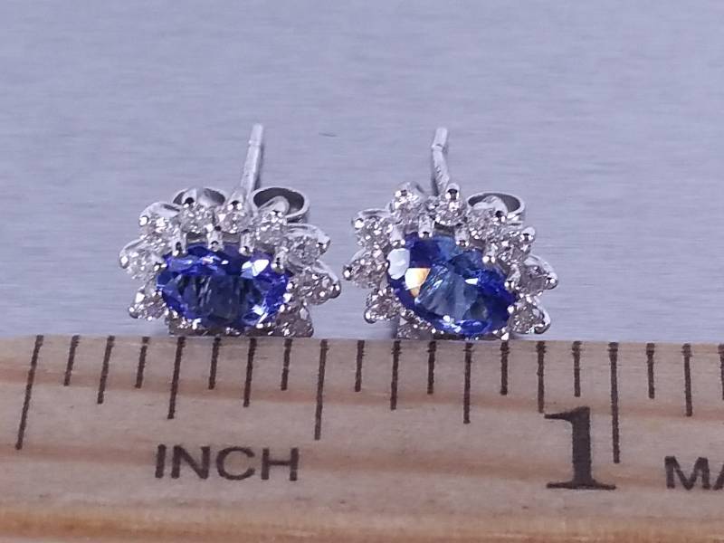 lot 54 image: Natural Tanzanite and Diamond Earrings in 14k Gold
