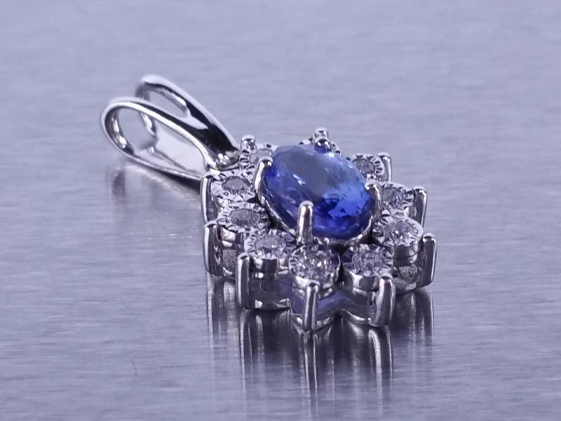 lot 55 image: Natural Tanzanite and Diamond Pendant in 14k Gold