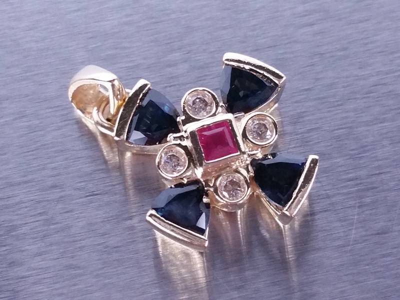 lot 57 image: Natural Sapphire and Ruby Diamond Pendant in 14k Gold