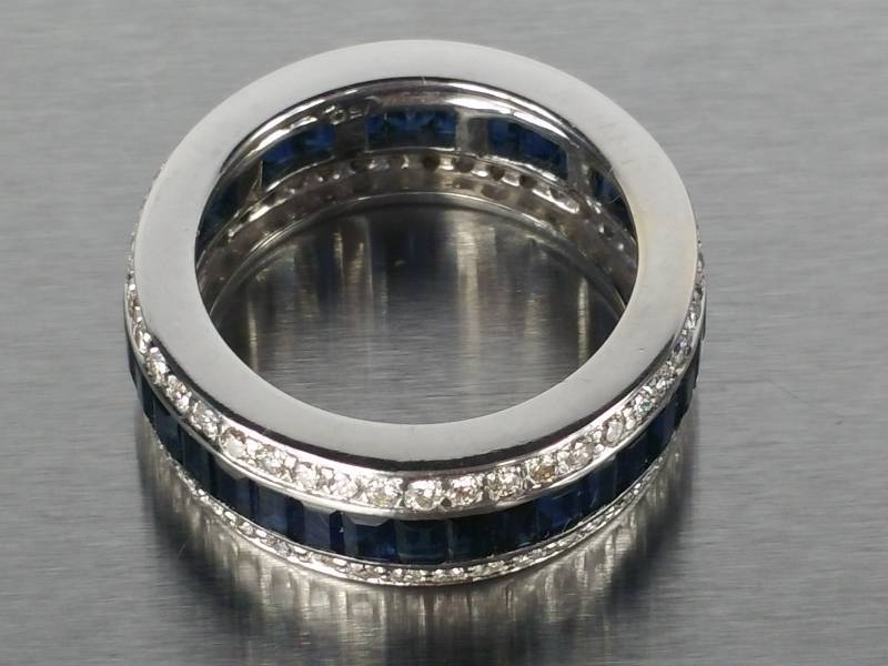 lot 5 image: 3.5ct Natural Sapphire and .90ct Diamond Eternity Ring in 18K Gold - $7750 Retail
